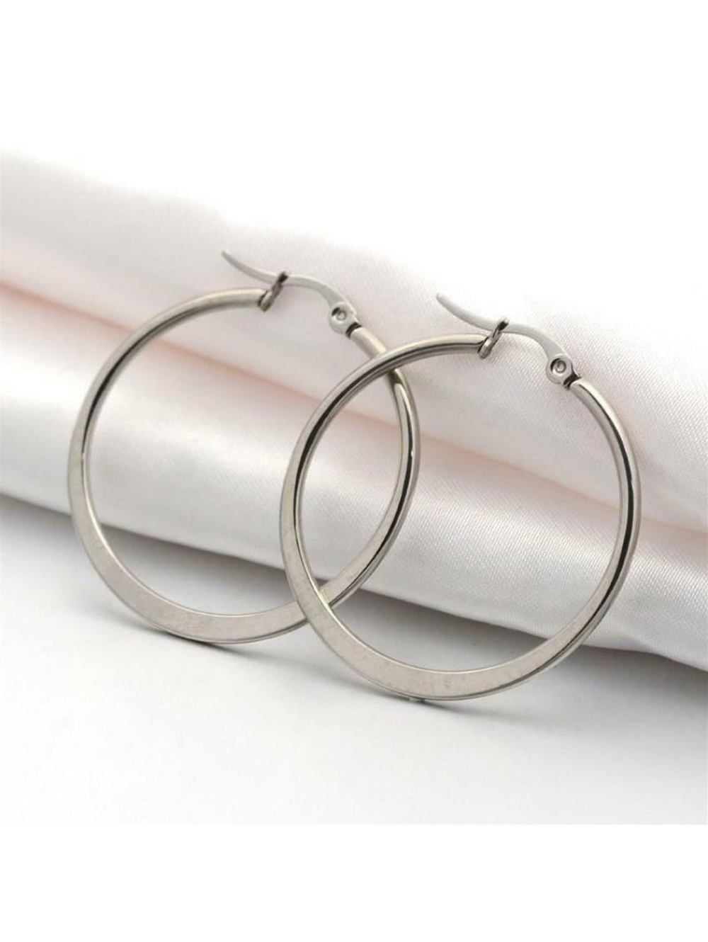 Surgical Stainless Steel Bladed Round 36x34mm Silver Hoop Earrings